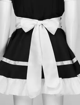 Damska Halloween francuska pokojówka strój cosplay kostium z pełnymi rękawami pokojówka strój sukienka z fartuszkiem nakrycie głowy fałszywy kołnierz +kokardka