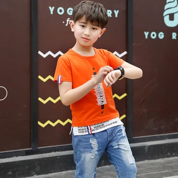 Baby boy girl clothes two-piece summer fashion cartoon printing short-sleeved T-shirt jeans 2020 quality sportswear