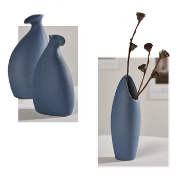 VILEAD ceramiczna Niebieski wazon do kwiatów statuetki nowoczesny, minimalistyczny doniczka skandynawski cylinder stołowe, wazony do wystroju salonu Wystrój