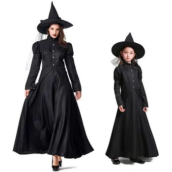 Nowy cosplay Czarnoksiężnik z Krainy Oz strój dla dziewcząt i kobiet Halloween bal maskowy matka córka Czarodziej strój czarownicy czarny