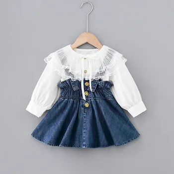 1-5Y dzieci Baby Girl odzież Garnitury Księżniczka dzieci dziewczyny stroje Wiosna bluzka bluzki kombinezony pasek Denim sukienka dziewczyny zestaw