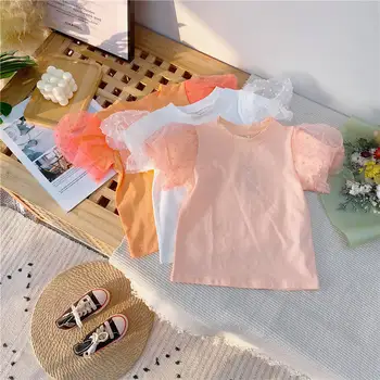 Jargazol Fashion Kids Clothes Puff Sleeve Shirt&lace Denim Skirt Korean Summer Little Girls Clothing Set słodkie dzieci stroje