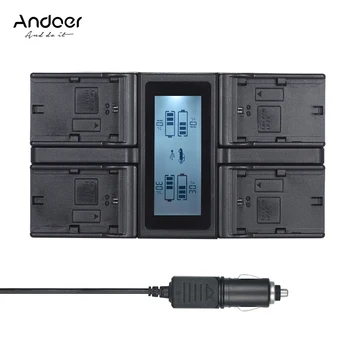 Andoer NP-F970 4-kanałowa ładowarka do baterii ładowarką samochodową dc do Sony NP-F550 F750 F950 NP-FM50 FM500H QM71 aparat cyfrowy