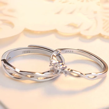 Panie Regulowana Zaręczyny Ślub 925 Srebro Para Pierścienie Dla Kobiet Mężczyzn Kobiet Mężczyzn Miłość Serce Palec Pierścień Obietnica