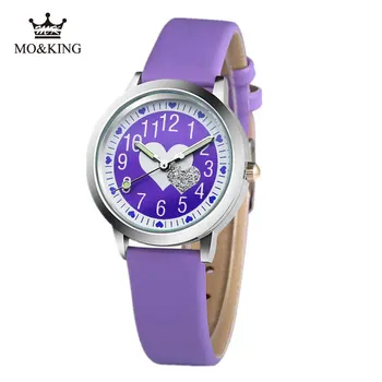Nowy produkt Girl Watch for Kid Purple Love Printing kwarcowy zegarek na co dzień skóra galaretki skórzane zegarek dzieci, studenci prezent zegarek