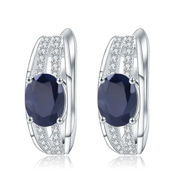 GEM balet 925 srebro kolczyki kamień szlachetny 3.32 Ct naturalny Niebieski szafir klasyczne kolczyki pręta dla kobiet biżuteria