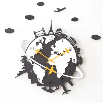 Współczesna mapa świata zegar ścienny, drewniane, kreatywne dekoracyjne ciche zegar ścienny duży zegar ścienny do salonu dekoracji domu C5T102
