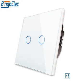 Bingoelec 2 Gang 2 Way Touch Switch Screen Sensor Wall Stair Switch Crystal Glass Panel Touch Light Switch AC 220-240 V