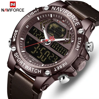NAVIFORCE New Men Watch Top Luxury Brand skórzane wodoodporne męskie sportowe zegarek Kwarcowy analogowy zegarek cyfrowy Male Relogio Masculino
