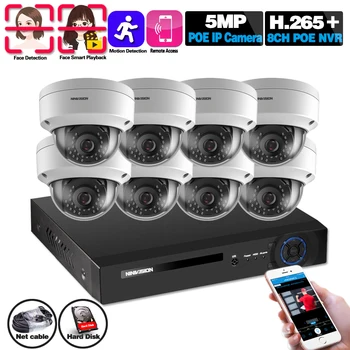 H. 265 4CH 8CH 5MP Audio POE NVR Kit CCTV Security System 5MP IR Dome Outdoor POE IP Camera Video Surveillance Face Set Record