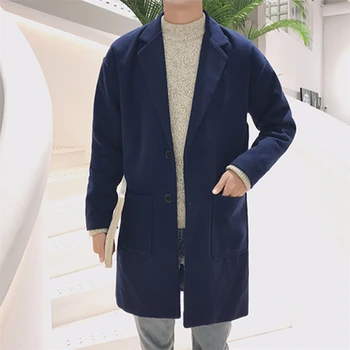 2019 nowy zimowy płaszcz z kapturem dla mężczyzn wypoczynek długie sekcji wełniane płaszcze dla mężczyzn czysty kolor dorywczo Modne kurtki codzienne męski płaszcz