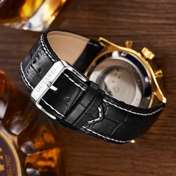 OUYAWA białe złoto zegarek męskie automatyczne Self Wind mechaniczne zegarki skórzane marki luksusowe zegarki męskie Montre Homme zegarek