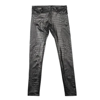 Męskie spodnie 3 D Intaglio Printing Crocodile Grain legginsy faux leather casual denim fryzury stylista wąskie spodnie motocyklowe