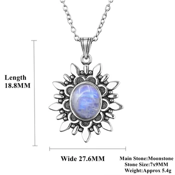 Nowa Moda Naturalny Niebieski Światło Księżycowy Kamień Wisiorki Naszyjniki Dla Kobiet, Mężczyzn 925 Srebro Biżuteria Codzienne Życie Codzienne Prezent Na Urodziny