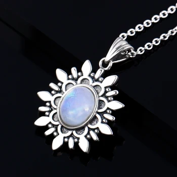 Nowa Moda Naturalny Niebieski Światło Księżycowy Kamień Wisiorki Naszyjniki Dla Kobiet, Mężczyzn 925 Srebro Biżuteria Codzienne Życie Codzienne Prezent Na Urodziny