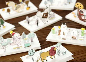 8 projekt nowość kreskówki zwierzęta leśne 3D kartkę z życzeniami dziękuję kartkę z życzeniami urodziny prezent na boże narodzenie koperty biurowe