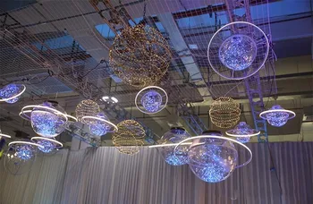 Nowa dostawa Shine LED Flash Star Ball Wedding Showcase Decoration Space Planet wisząca ozdoba żyrandol Darmowa wysyłka