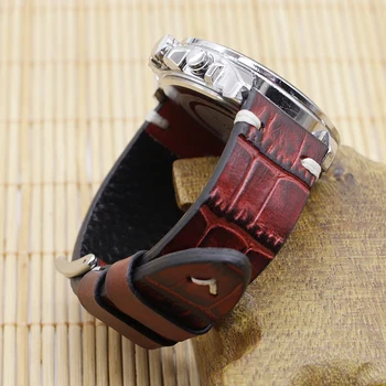 Skóra naturalna watchband 18 mm 20 mm 22 mm 24 mm ręcznie szyć Vintage Aligator pasek do zegarków wymiana dla mężczyzn pasy