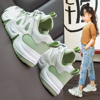 Jesienne buty z grubym dnem dla dziewczyn sportowe oddychające buty dla dzieci wielokolorowe codzienne buty dla dziewczyn stołowy biegowe buty na płaskiej podeszwie dla dzieci