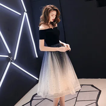 Банкетное sukienka 2020 Nowa moda z ramienia krótki rękaw gradient balu / suknia wieczorowa cekiny długość herbata