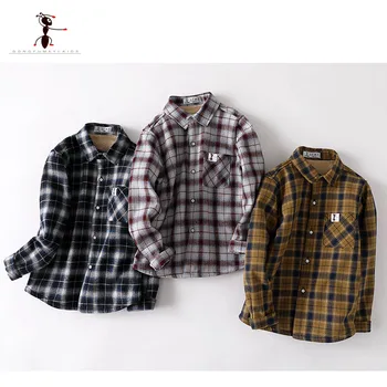 Kung Fu Ant Brand Original jesień zima komórkowe ciepłe pluszowe koszule dla chłopców 4T-12T wysokiej jakości bawełniane ciepłe dziecięce, koszule