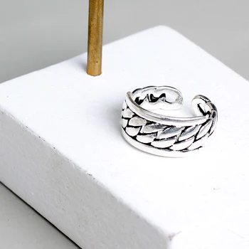 Czysty 925 srebro pierścień moda prosty łańcuch rocznika pierścień cienki geometryczny palec pierścień dla kobiet biżuteria anty alergia