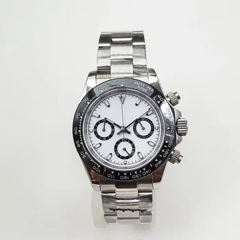 Chronograf kwarcowy zegarek moda 39 mm szafirowe szkiełko srebrna tarcza bransoleta ze stali nierdzewnej 316L A2