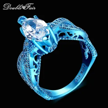 Podwójna targi luksusowy niebieski kolor złoty Markiza Cut CZ kamień przezroczysty kryształ palec pierścień mody biżuteria dla kobiet anel DFDD039