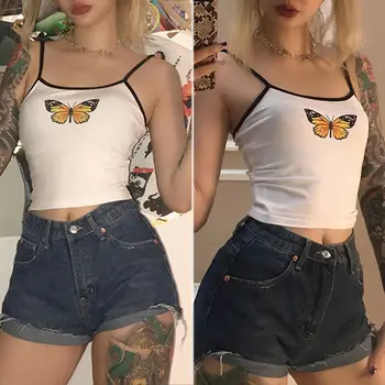 2020 Sexy Crop Tops Tank For Women Butterfly Print Fitness Tight Bustier Paski Skinny Camis Girl Dance Kuse Bluzki Kamizelki Czołg