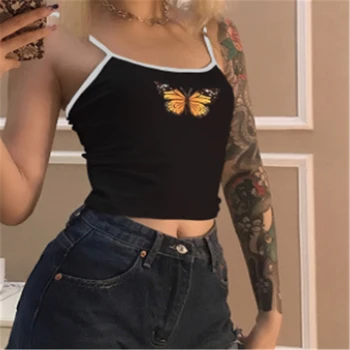 2020 Sexy Crop Tops Tank For Women Butterfly Print Fitness Tight Bustier Paski Skinny Camis Girl Dance Kuse Bluzki Kamizelki Czołg