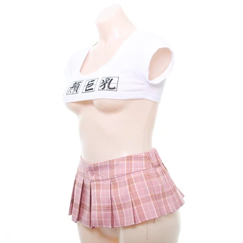 Womens Sexy Japanese Style A-line bez ramiączek mini-spódnica Extra Short ShirtSet Hot Slim Girl Flat Breast Cute Apparel przezroczysty bawełna