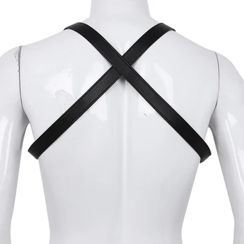 Wiązka Męska bielizna elastyczna skóra syntetyczna X forma tylna część ciała piersi połowa wiązka pasek z metalowymi pierścieniami uszczelniającymi cosplay stroje klubowe