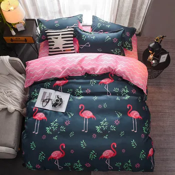 Zestaw pościeli w luksusowym stylu, flamingo czerwony 3/4 szt. urządzony w Rodzinnym zestaw kołdrę prześcieradło poszewka na poduszkę dla chłopców pokój płaski arkusz, bez wypełniacza 2019