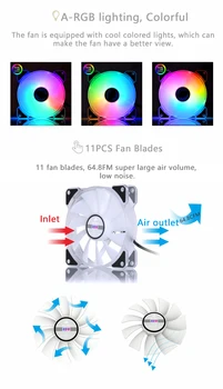 Bykski Water Cooling Cooler Fan for PC Case A-RGB Fan 120mm LED Light Heatsink Cooler Support Adjust Speed PC Cooling SilentFans