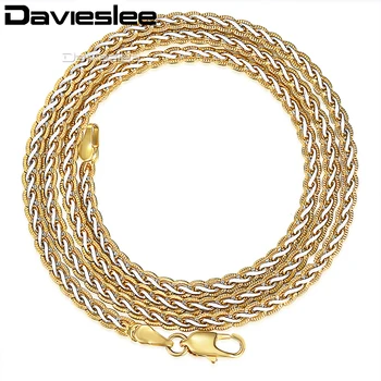 Davieslee męskie damskie naszyjnik żółte złoto wypełnione łańcuch młotkiem pleciony pszenica link sprzedaż Hurtowa biżuterii 3/4mm LGN328