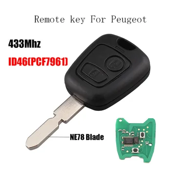 2 przyciski pilota kluczyka transponder chip ID46 do Peugeot 406 407 408 607 434 Mhz i NE78 ostrze oryginalne klucze