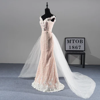 Nowy wspaniały Syrenka koronki suknie ślubne wymienny pociąg seksualny luksusowe eleganckie suknie ślubne vestido de noiva MTOB1811