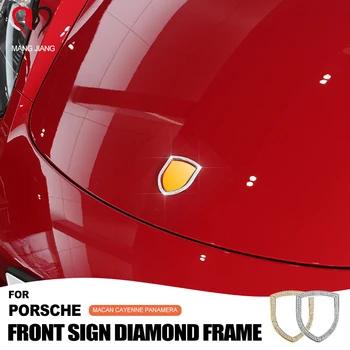 Dla PORSCHE MACAN CAYENNE PANAMERA CAR FRONT SIGN ikona logo Kryształ stop cynku Diamentowa ramka CARFT naklejka dekoracyjna stylizacja