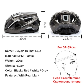 GUB Ultralight Bicycle Helmet LED Light Akumulator Интергрально-formuje kask EPS+PC Cover MTB Road Bike Safety Helmet