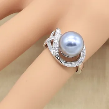 Szary perłowy kolor srebrny zestaw biżuterii ślubnej dla kobiet bransoletka kolczyki naszyjnik wisiorek pierścionek prezent urodzinowy