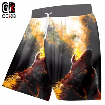 OGKB nowe damskie/ męskie 3D drukowane Fire Wolf Board Szorty Unisex Short Pants Plus Size Beach Shorts Loose Szyby 5XL