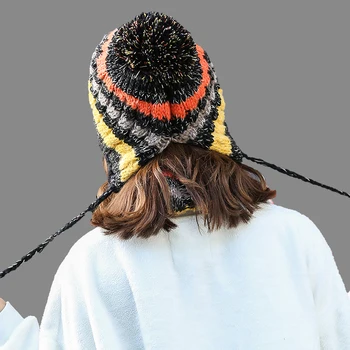 Dziewczyna ciepły narciarski 2018 nowy marka ogromny futro pom poms piłkę dzianiny czapka szalik czapka zestaw zimowych kobiet Czapka kapelusz grube Skullies damska czapka