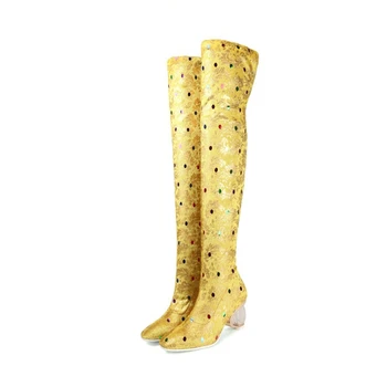 REAVE CAT Sexy Stretched Fabric Over The Knee Boots Woman Slim High heels long Boots Lady buty jesień zima duży rozmiar 43 44