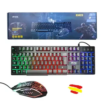 MTK pakiet klawiatury i Raton Gaming, z podświetleniem LED i mechaniczny QWERTY hiszpański kabel USB Light LED ergonomiczne kolory prezent
