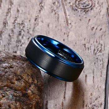 Vnox wolframu niebieskie pierścienie dla mężczyzn biżuteria klasyczne męskie 8 mm czarno-niebieskie pierścienie rozmiar USA
