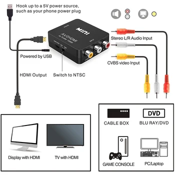VHS to digital HDMI Converter 1080P RCA AV to HDMI Video Audio Converter adapter do telewizora/PC/ PS3/ STB/Xbox VHS/magnetowid