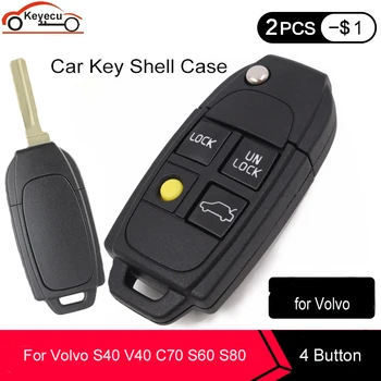 KEYECU wymiana 4 przycisków składany uchwyt Shell Case Fob do VOLVO S40 V40 C70 S60 S80