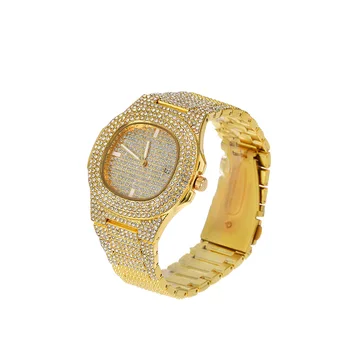 Iced Out Bling Watch zegarek kwarcowy złote hip-hop zegarek z Micropave CZ stal nierdzewna Ice luksusowe zegarki zegarek Relogio