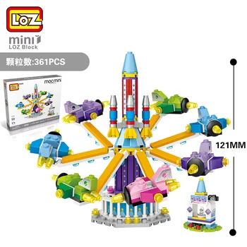 LOZ Micro Building Block przyjaciele park rozrywki diabelski młyn Karuzela statek piracki sklep burger DIY cegły zabawki dla dziewczynki