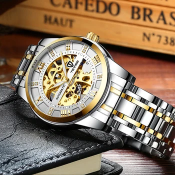 TEVISE Top Luxury Vintage Brand męskie automatyczne zegarki męskie szkielet ze stali nierdzewnej zegarek mechaniczny Relogio Masculino